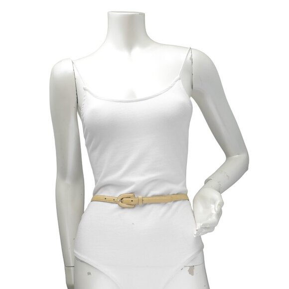 Vintage YSL Yves Saint Laurent Skinny Snakeskin Belt Yellow Beige 80s Designer - Picture 3 of 10